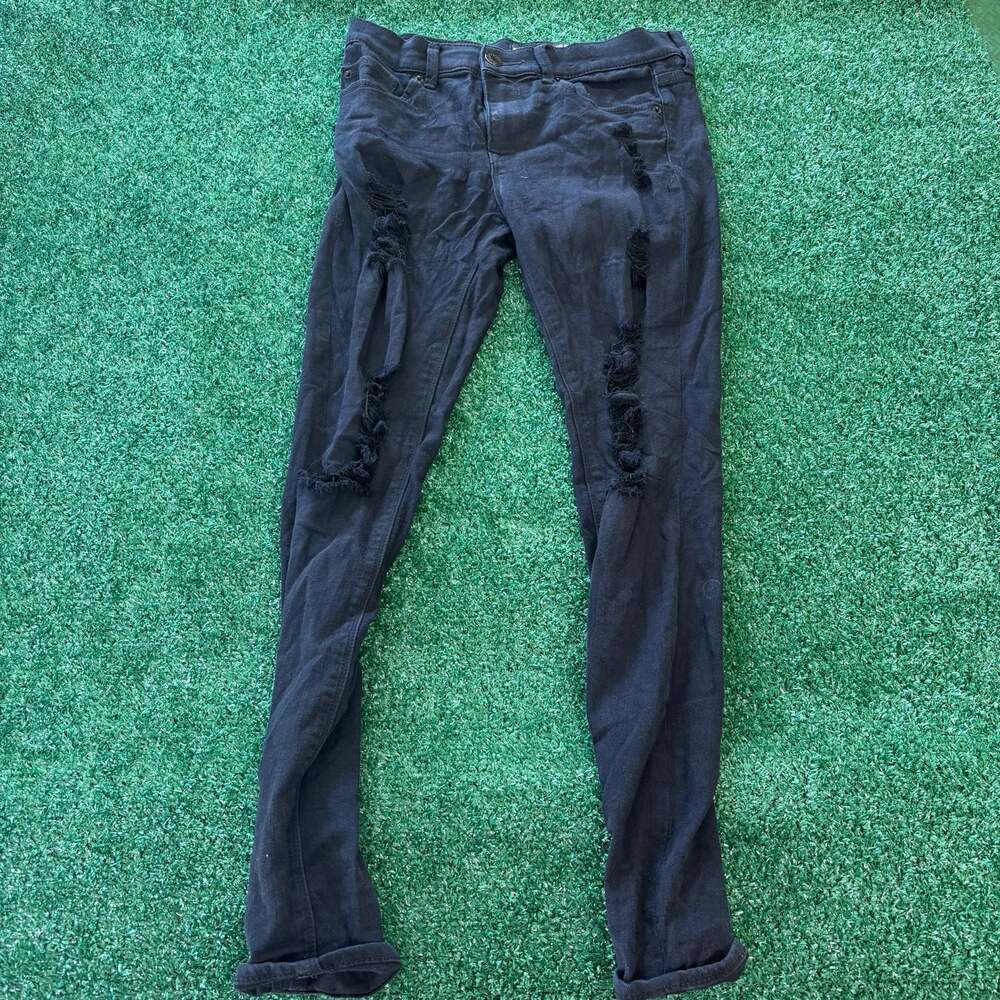 Express Women's Mid-Rise Distressed Black Legging Jeans